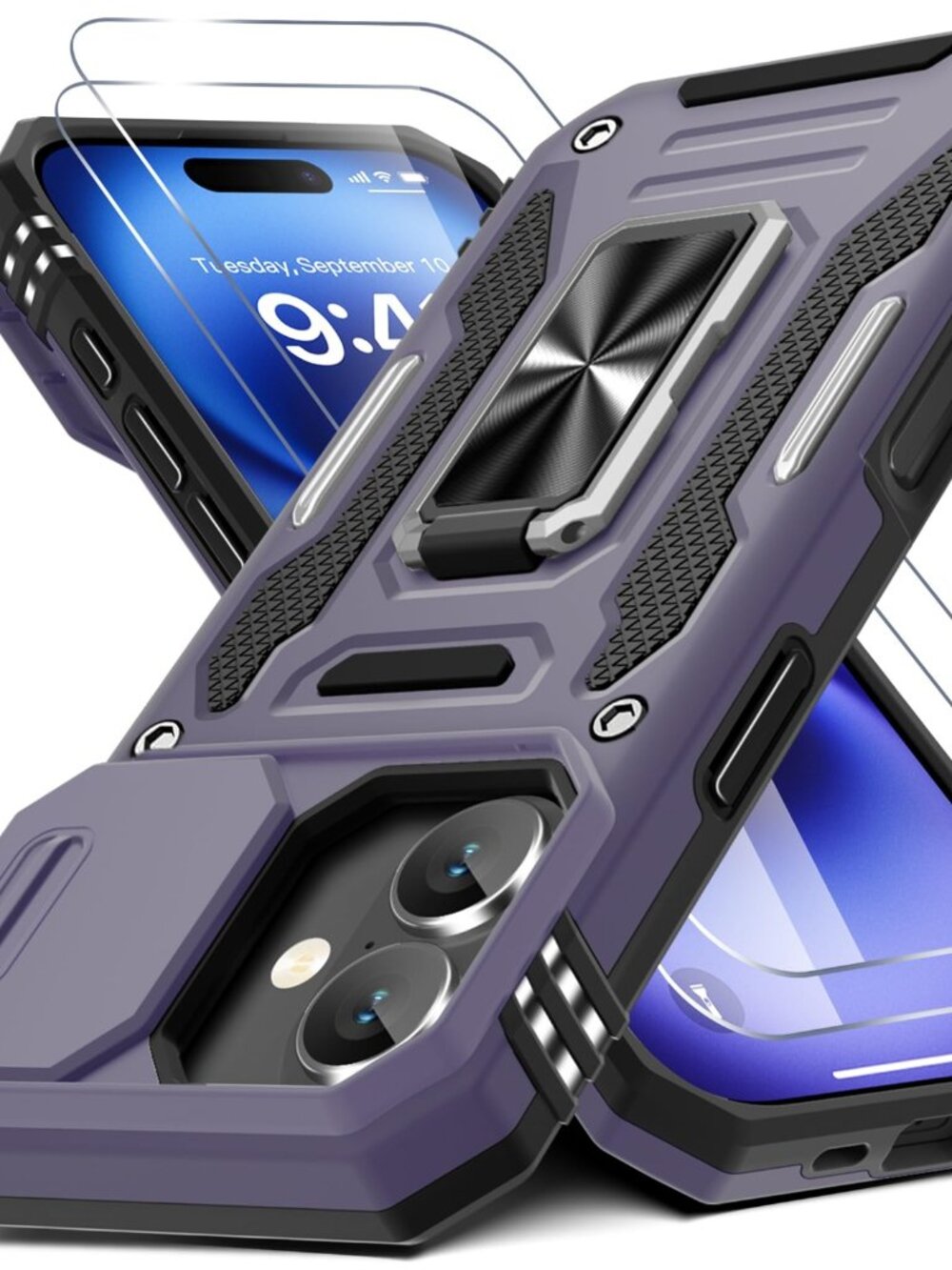 for iPhone 17 Case with HD Screen Protector & Slide Camera Cover & Rotated Ring